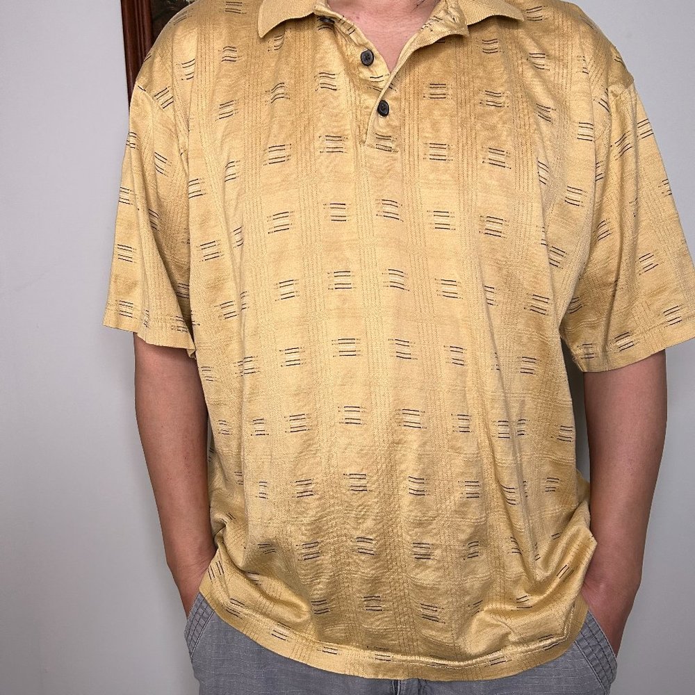 Gary Player 60's Double Mercerized Cotton Polo Shirt Men Large Yellow Grid Check